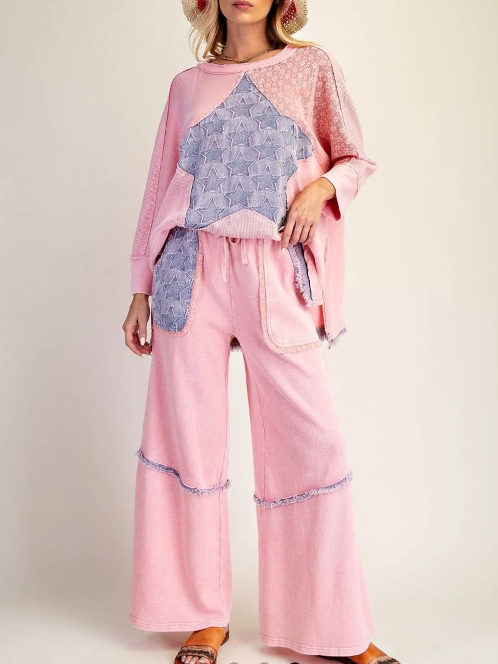 Easel Wild Star Patch Terry Top And Pant Set NWT